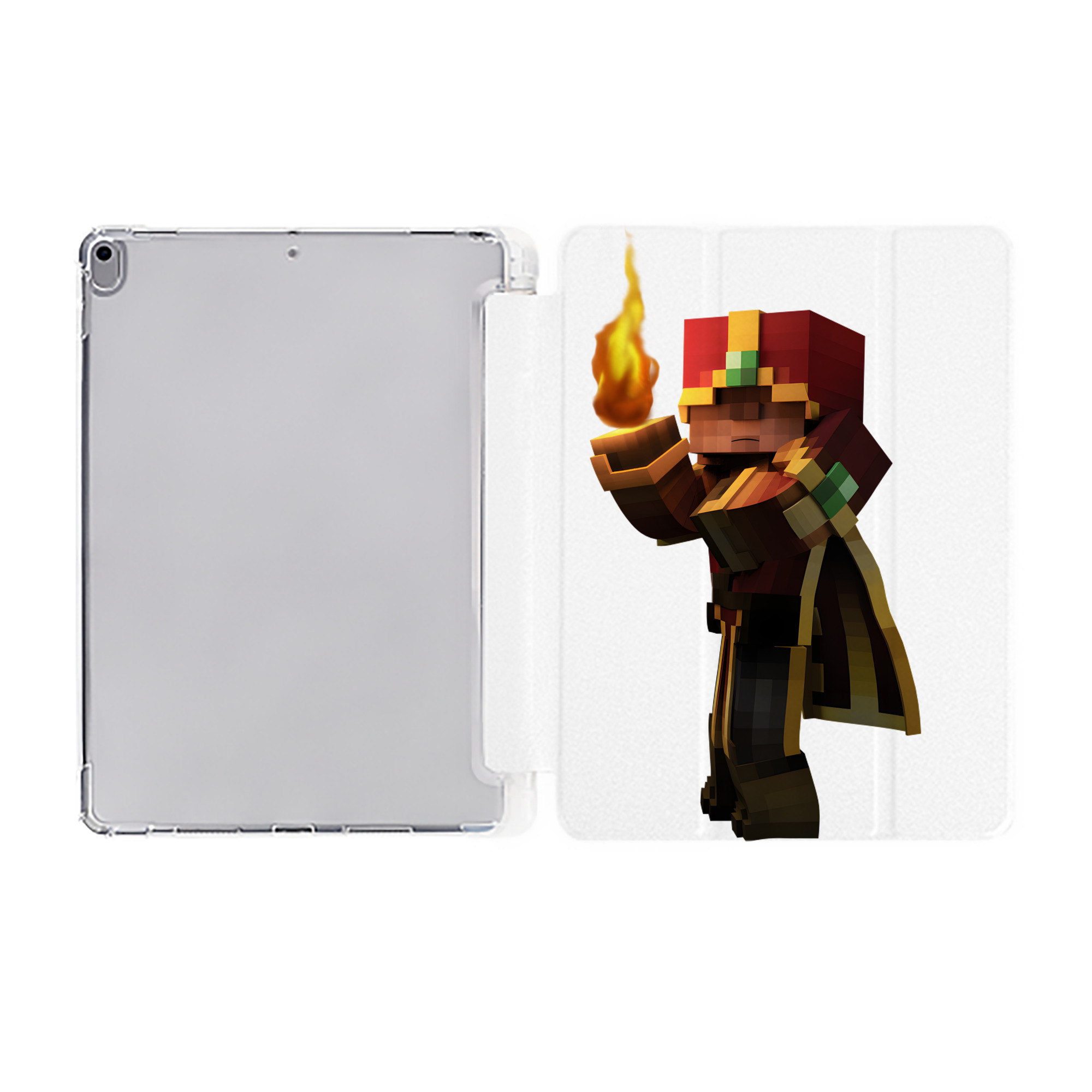 （画像用） マインクラフト ブロックの世界 Minecraft MC Block world IPad ケース ペン収納付き 三つ折りスタンド PUレザー×シリコン 対応機種9.5/10.5/10.9インチ